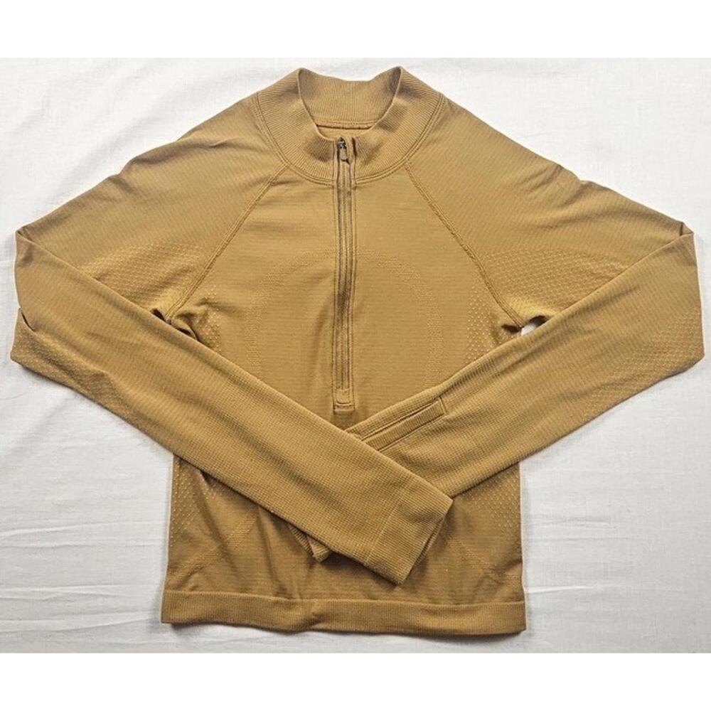 LULULEMON Khaki Rest Less Cropped 1/2 Zip Long Sleeve Size 2